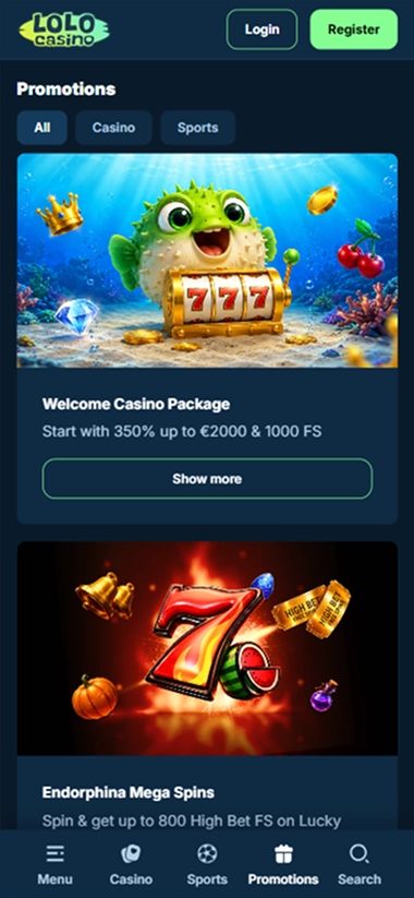 screen-2 Lolo Casino promotions list casino sports